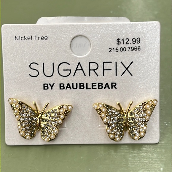 NWT Sugarfix by BaubleBar Butterfly Earrings with mini rhinestones and pearls - Picture 1 of 5